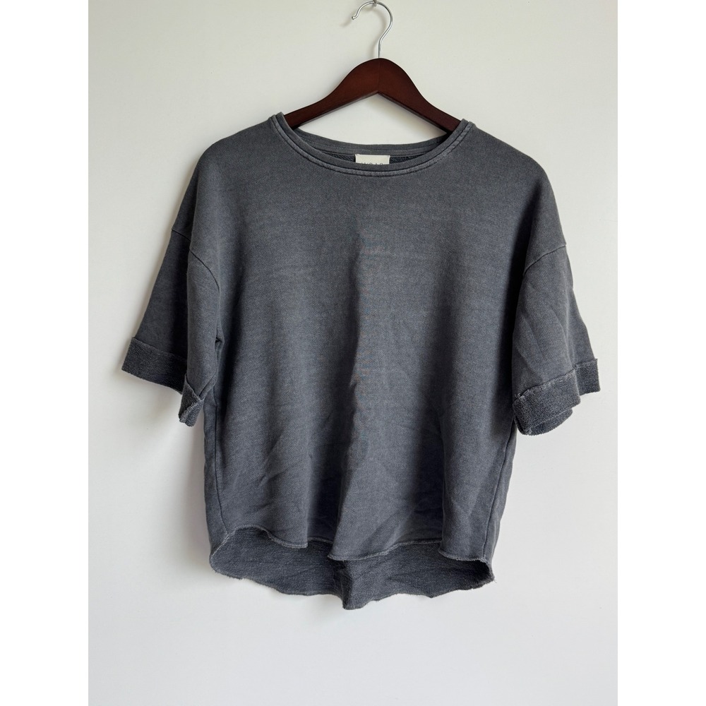 Wrap London Hemp Organic Cotton Short Sleeve Sweatshirt Gray Boxy Boho US 6